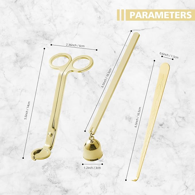 PATOISE 3 in 1 Candle Accessory Set, Candle Wick Trimmer Cutter Mini, Candle Snuffer, Candle Wick Dipper in Gift Package for Candle Aromatherapy Lovers(3PCS Gold)