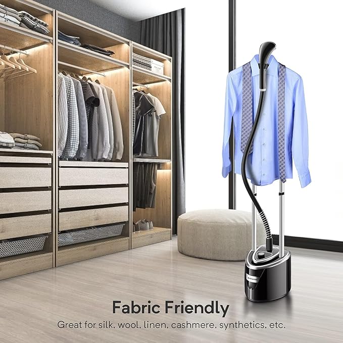 Steamer for Clothes, 1500W Standing Garment Steamer with 35s Fast Heating, 2.5L Water Tank for 1.5H Steaming, Adjustable Height Stand with Clothes Hanger, Professional Wrinkle Removal