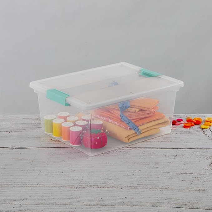 Sterilite 16-Pack Clip Box, Stackable Clear Plastic Bins with Latching Lids, Deep - Writing, Arts or Crafts Supplies Storage Containers for Home, Office, Classroom and Workshop Organization
