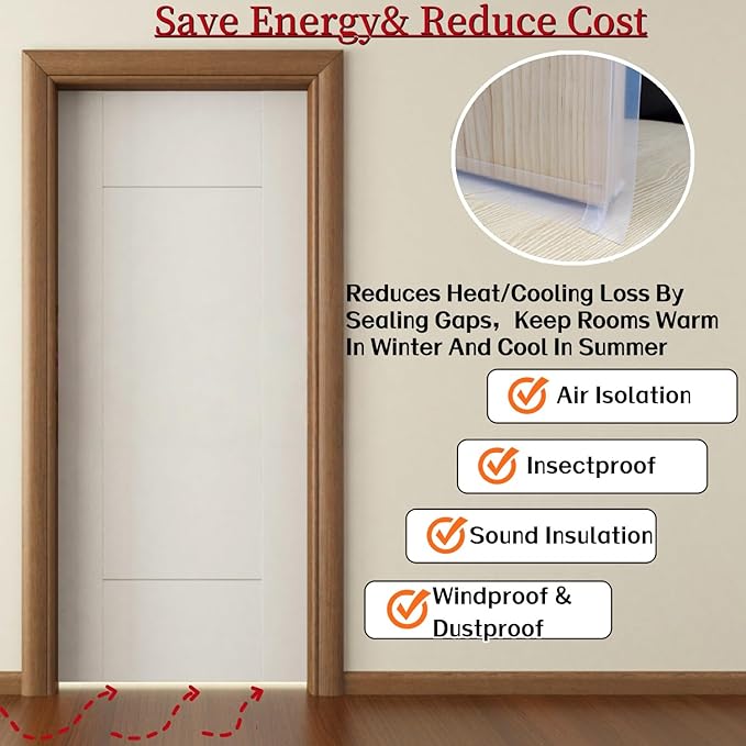 T Shape Door Seal Strip for Door & Windows Gaps，Draft Stopper Bottom Sweep Weather Stripping for Energy Saving, Noise Reduction,Easy Install (Transparent, 1.38" W x 19.7Ft)