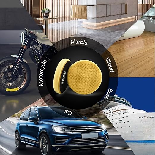Yellow Medium Cut Pad, Buffing Polishing Pads, SPTA 3Pcs 6.5 Inch Face for 6 Inch 150mm Backing Plate Compound Buffing Sponge Pads For Car Buffer Polisher Compounding, Polishing and Waxing -X00224Y6B3