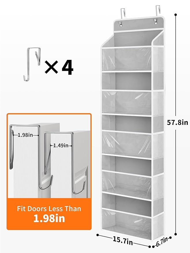 JARLINK 2 Pack Toy Stuffed Animal Storage, Over The Door Organizer W/Clear View Windows, 44lb Load, Baby Toy Storage Organizer for Nursery, Kid Bedroom, Newborn Baby Essentials (Light Grey)