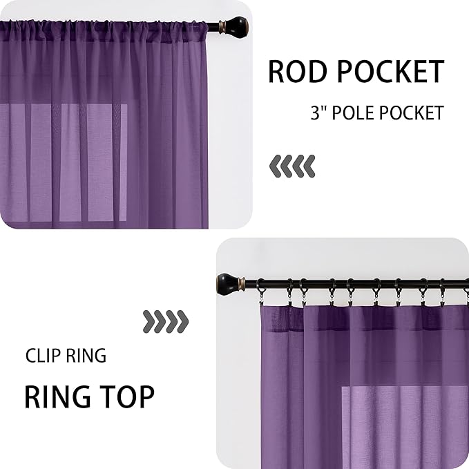 Tollpiz Sheer Door Curtain Closet Linen Textured Curtains Sheer Doorway Light Filtering Voile Patio Glass Door Rod Pocket Curtain French Door, 54 x 72 inches Long, Royal Purple, Set of 1 Panel