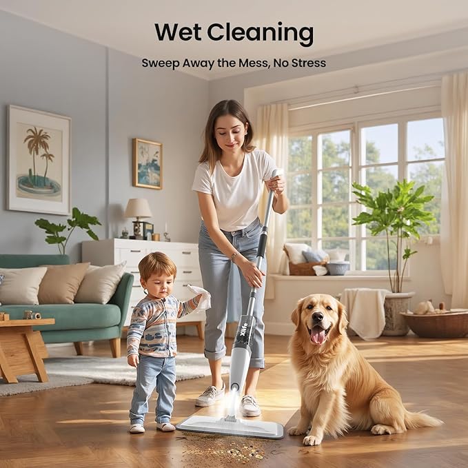 Spray Mops for Floor Cleaning, Xlife Microfiber Dust Mop with 3 Washable Pads Mop with Sprayer Wood Mops Commercial Home Use for Wood Hardwood Laminate Ceramic Tiles Floor-Gray (No Cleaner)