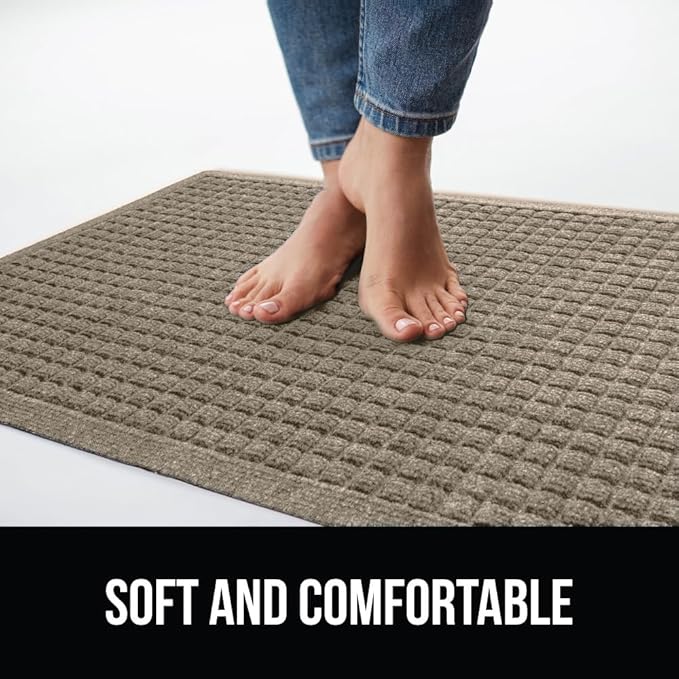 GORILLA GRIP Front Door Mat, Indoor Outdoor Ultra Absorbent HydroAbsorb Doormat, Absorbs Up to 1.7 Cups of Water, Stain and Fade Resistant, Rubber Backing Doormats, Captures Dirt, 29x17 Beige