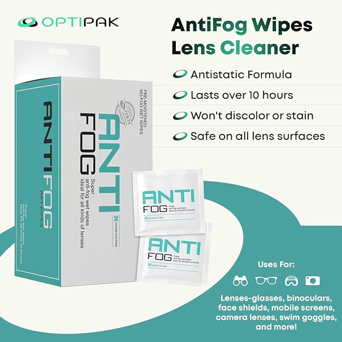 Anti Fog Wipes for Glasses, Binoculars, Face Shields, Ski Masks or Swim Goggles | Pre-Moistened Cleaning Antifog Lens Wipes for Eyeglasses and Defogger for Glasses (30 Count Pack of 2)