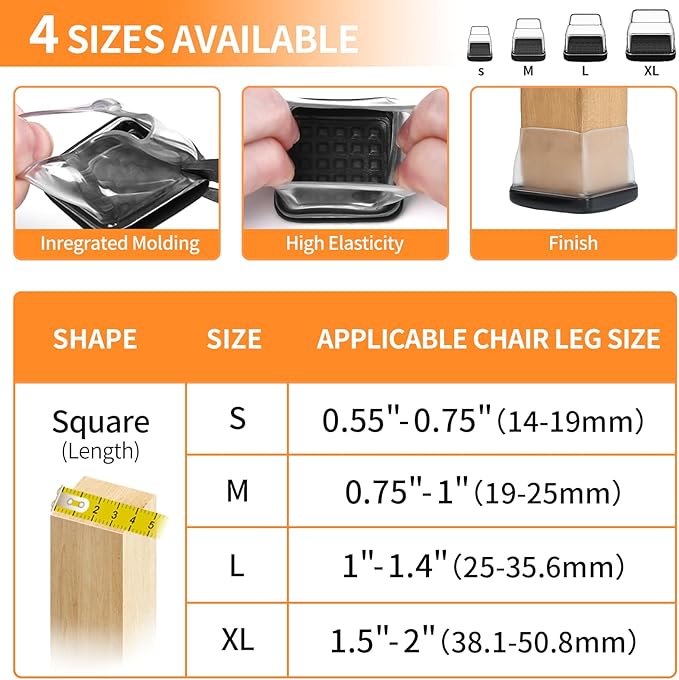 Ezprotekt 24 Pcs Clear Chair Leg Sliders for Carpet, Square Chair Glides for Rug, Teflon Furniture Pads Leg Protectors Caps - for Dining Table, Bar Stool, End Table Legs (L Fit:1" - 1.4")