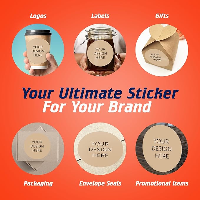 100 Custom Vinyl Stickers - Upload Your own Image, Text, Design, Logo - Personalized Logo Labels for Handmade, Packaging, Bottle, Jars, Candle, Brand Stickers (Brown, 6x6)