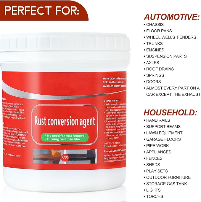 Water-Based Metallic Paint,Rust Removal Converter Metallic Paint,Rust Remover Converter for Metal, Car Anti Rust Paint Chassis Universal Rust Removal Converter with Brush (Grey)