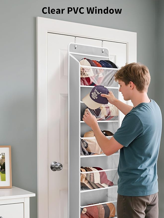 JARLINK Toy Stuffed Animal Storage, Over The Door Organizer W/Clear View Windows, 44lb Load, Baby Toy Storage Organizer for Nursery, Kid Bedroom, Newborn Baby Essentials (Light Grey)