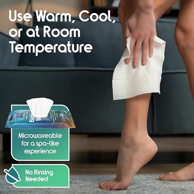 Inspire Ultra Thick Rinse-Free Bath Towels | Shower Towels - Flush-Free Wet Wipes with Aloe | Thick Strong Extra Large Towel for Adults | Body Wipes for Adults Bathing No Rinse