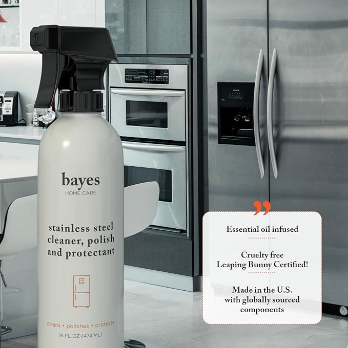 Bayes High-Performance Stainless Steel Cleaner Spray, Polish, and Protectant - Indoor & Outdoor Stainless Cleaner - Stainless Steel Sink Cleaner 16oz, 6 Pack