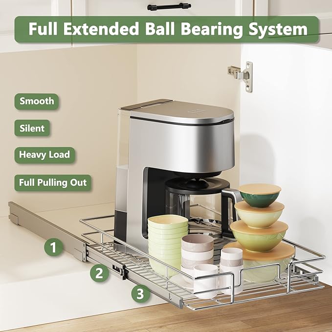 LOVMOR Pull Out Cabinet Organizer 15½" W x 21½" D, Kitchen Cabinet Pull Out Shelves Slide Out Storage