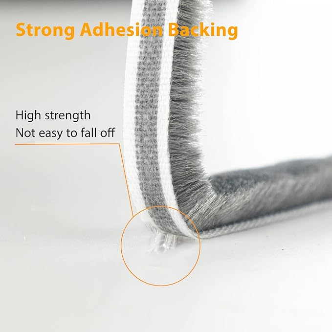 39.4FT Brush Weather Stripping, Neat Pile Self Adhesive Seal Strip for Windows and Door, Weatherstrip for Soundproofing, Windproof, Dustproof, Stronger Stickiness, 0.35'' Wide x 0.2'' Thick, Grey