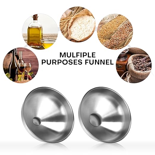 Stainless Steel Metal Funnel Set of 2, Kitchen Filling Funnel (0.5-inch Narrow Mouth) and (1-inch Wide Mouth), Practical Tools for Transferring Spices, Oils, Food and Beer