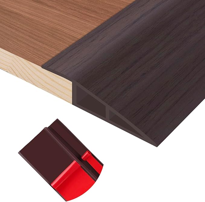 Floor Transition Strip Self Adhesive Vinyl Door Threshold for Doorways Carpet Edging Trim Overlap Edge Reducer for Laminate Floor, Carpet, Tile (Dark Walnut Grain, 3/5" to 4/5", 6.6Ft)