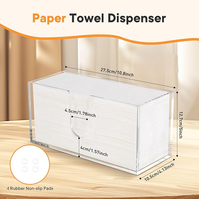 Acrylic Paper Towel Dispenser, Paper Towel Holder Countertop Clear Multi Trifold Napkin Holder, Suitable for Z-fold, C-fold or MultiFold Paper Towels for Bathroom, Toilet, Kitchen