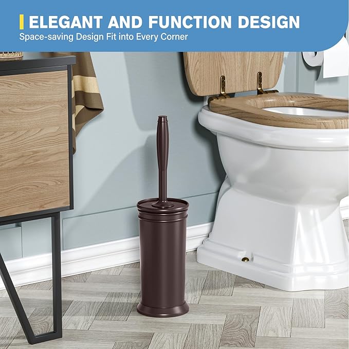 UPTRONIC Toilet Brush, Aluminum Alloy Toilet Brush and Holder Set with Extra Long Handle Durable Bristles Toilet Bowl Brush and Covered Holder for Toilet Scrubber for Bathroom Cleaning