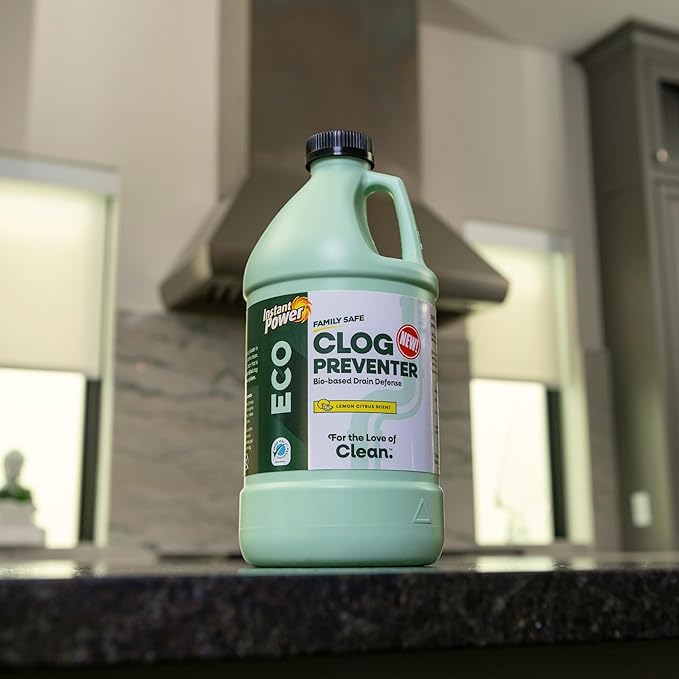 Instant Power Eco Clog Preventer - Enzyme Drain Cleaner Liquid and Deodorizer for Sink, Shower, Toilet, Garbage Disposal Cleaner, Bio-Based Drain Defense, Smell Remover and Odor Eliminator - 2 Liters
