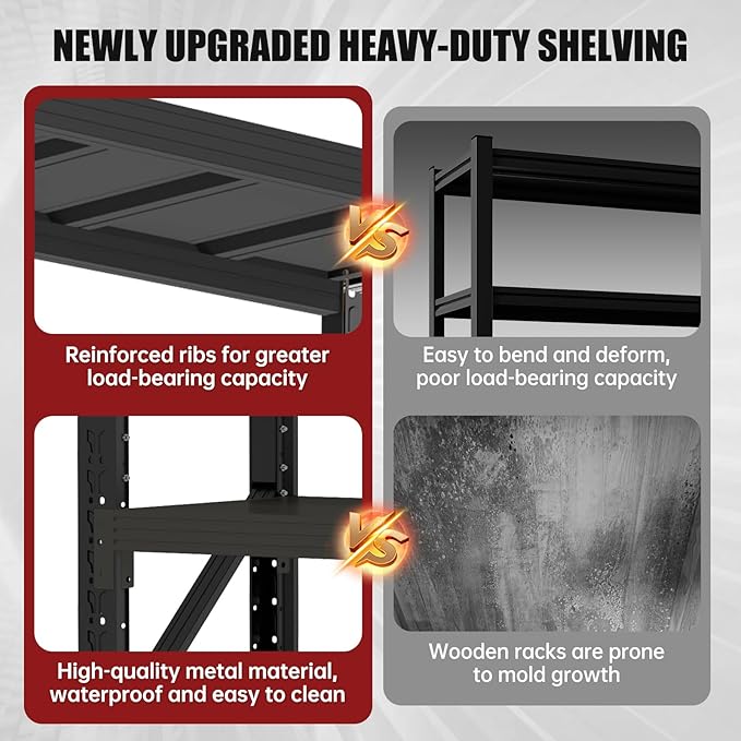 4000LBS Storage Shelves Heavy Duty, 48" W Metal Garage Shelving Units, 4 Tier Adjustable Shelf, Garage Storage Shelves Rack, Industrial Shelving for Warehouse, Basement,48" W x 24" D x 79" H
