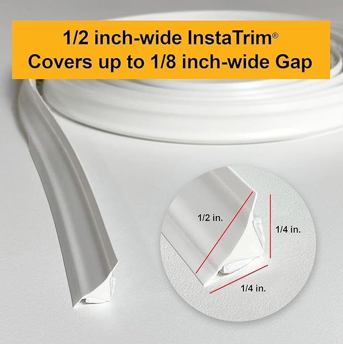 InstaTrim The Original Flexible Trim - 10ft Ivory 1/2" Wide Caulk Tape - Adhesive Trim with Many Uses Including Caulking for Bathtubs, Sinks, Counters, Tile, Floors - Made in USA