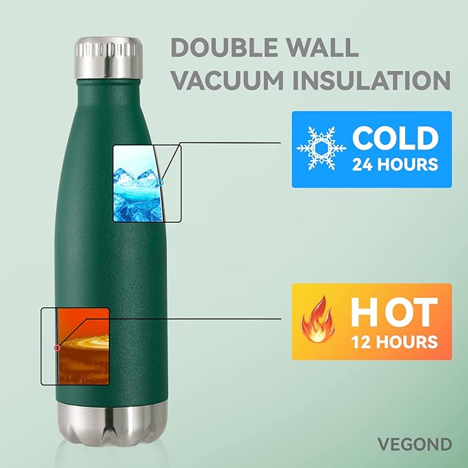 VEGOND 17oz Stainless Steel Water Bottles Bulk, Reusable Metal Sports Water Bottle Keeps Drink Hot and Cold, BPA Free Double Wall Vacuum Cola Shape Insulated Water Bottles for Camping Gym, 8 Pack