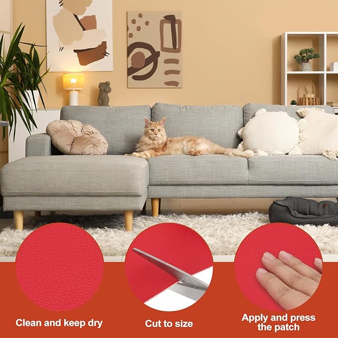 PATIKIL Leather Patches Tape for Furniture, 6.3 x 61 Inch Self Adhesive Vinyl Leather Repair Kit Cover Sheet for Couch, Sofa, Car Seats, Office Chair, Orange