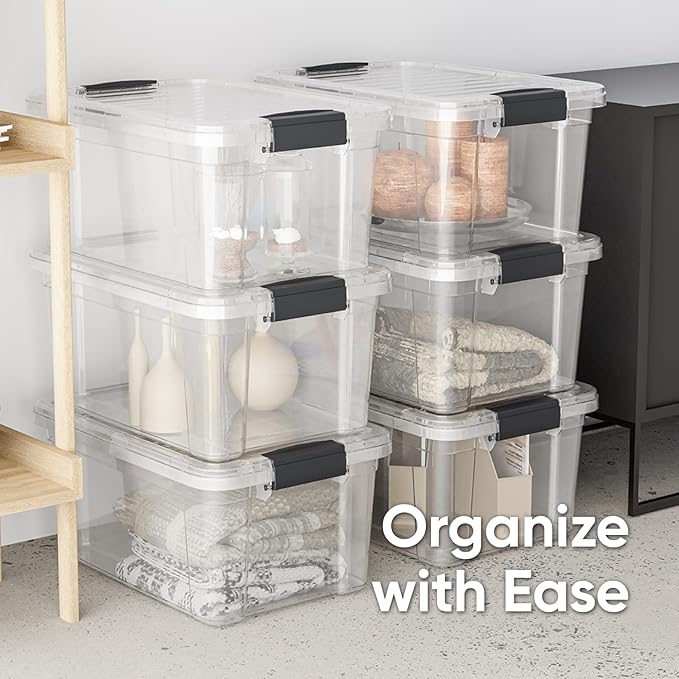 Superio Storage Bins with Lids - Clear Boxes for Organizing, Stackable Plastic Containers - BPA Free, Non-Toxic, Odor Free, Organizer for Home, Office, Dorm(4 Pack, 11 Qt)