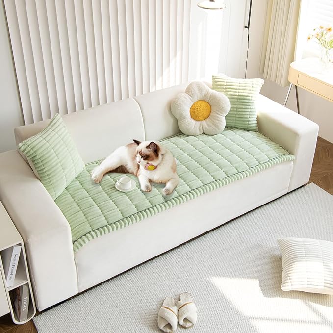 OTOB Couch Cover for Dogs Washable, Non Slip Plush Sofa Covers for 3 Cushion Couch, Fuzzy Pet Friendly Mat Bed Furniture Protector Sofa Slipcover, All Seasons (Matcha Green, 27.6" x 70.9")