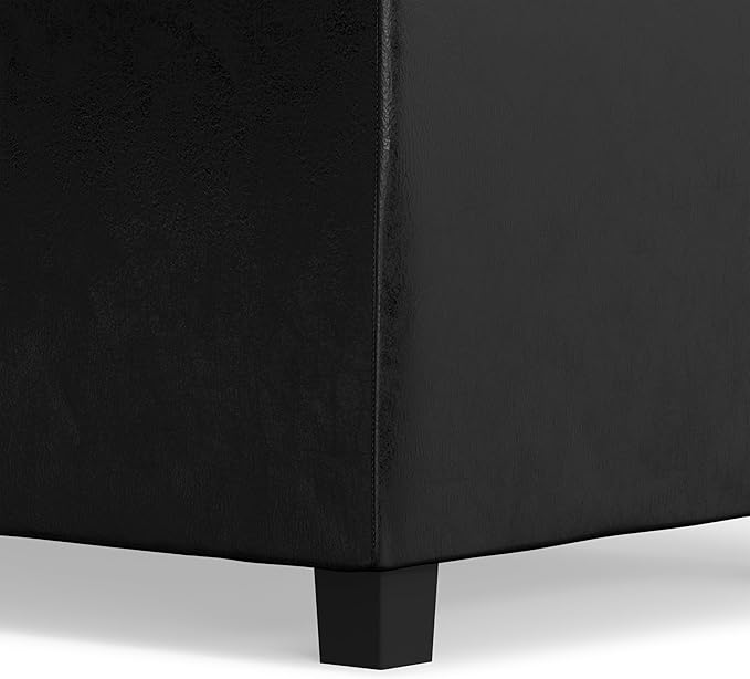 SIMPLIHOME Avalon 42 inch Wide Contemporary Rectangle Storage Ottoman in Distressed Black Vegan Faux Leather, Assembled, For the Living Room, Entryway and Family Room