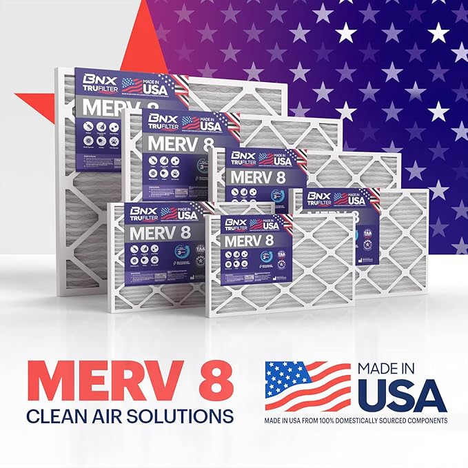 BNX TruFilter 18x20x1 Air Filter MERV 8 (6-Pack) - MADE IN USA – Dust & Pet Defense Electrostatic Pleated Air Conditioner HVAC AC Furnace Filters for Dust, Pet, Mold, Pollen MPR 600 – 700 & FPR 5