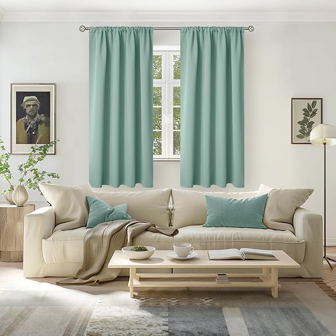 BGment Sage Green Blackout Curtains for Bedroom 63 Inches Length - Rod Pocket Thermal Insulated Room Darkening Drapes for Living Room Office Privacy Spring Decor, 42 x 63 Inch, 2 Panels