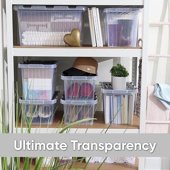 Superio Storage Bins with Lids, Clear Plastic Containers for Organizing, Stackable Totes, BPA Free, Odor Free, Organizer Boxes for Home, and Dorm (2 Pack, 15"x10"x7")