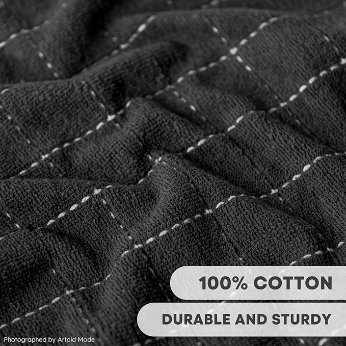 Artoid Mode Checkered Designed Cotton Black Terry Kitchen Dish Cloths, 12x12 Inch Soft Absorbent Quick Drying Cleaning Kitchen Rags Set of 6