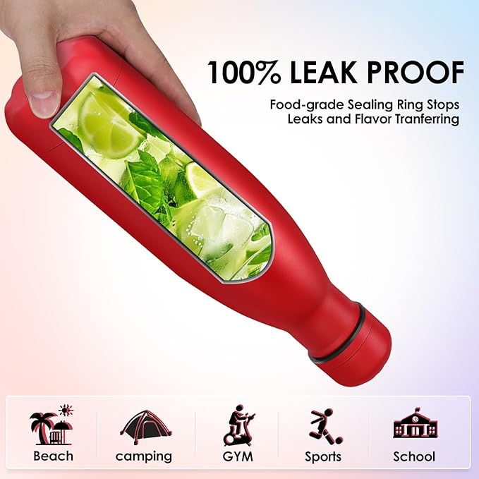 17oz Cola-Bottle Shaped Stainless Steel Leak-proof Water Bottle,Double Wall Vacuum Insulated Metal,Travel Mug For Sports Indoors & Outdoors,BPA-Free School Kids Flasks,Red(8 Pack)