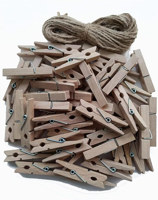 50pcs Small Wood Clothes Pins Pegs Strong Hangers Picture Display Art Craft Clip Clamps Party Wedding Office Decor Wire Clothesline