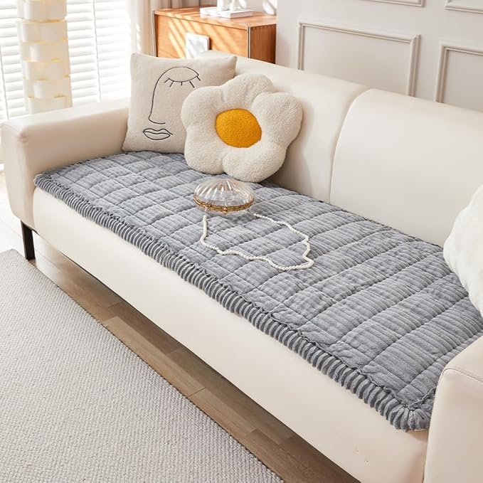 Couch Cover for Dogs Washable, Fuzzy Pet Couch Covers for 3 Cushion Sofa Pet Friendly, Non Slip Sofa Cover (Light Gray, 27.6" x 70.9"/70 x 180cm)