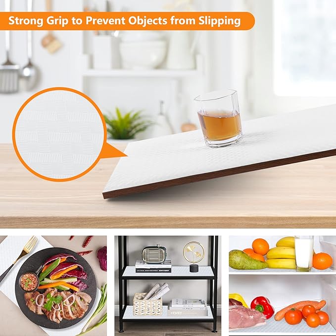 Shelf Liners for Kitchen Cabinets Refrigerator Liners Waterproof & Oil-Proof Kitchen Cupboard Liner Non-Slip Drawer Mats EVA Non Adhesive Fridge Liner for Shelves-White 11.8 x 59 Inches
