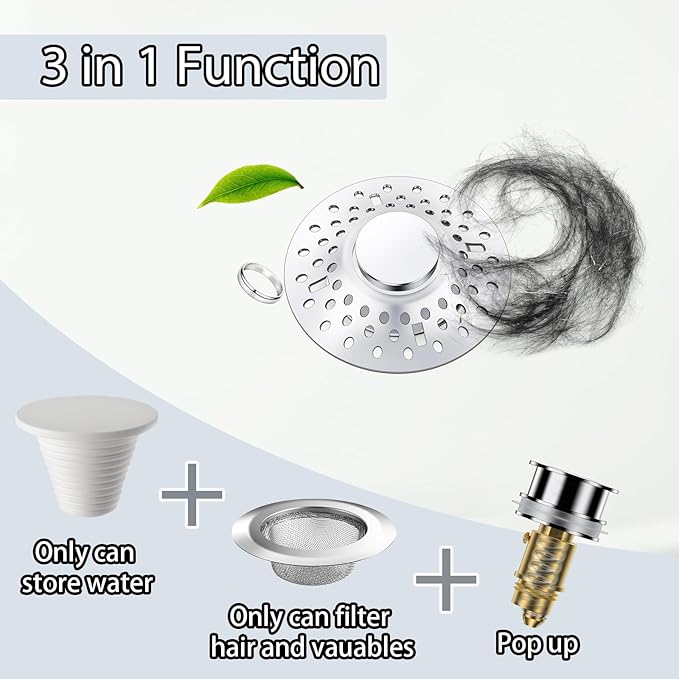 Tub Stopper Bathtub Drain Hair Catcher, 2 in 1 Bathtub Drain Stopper, Bathtub Stopper with Dual Filtration Design, Pop Up Bathtub Drain Plug for 1.4-1.9" Drain Hole