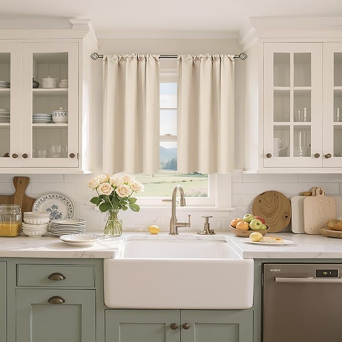 BGment Short Blackout Curtains for Bedroom 40 Inches Long - Thermal Insulated Room Darkening Curtain for Kitchen, Champagne, 34 x 40 Inch, 2 Panels
