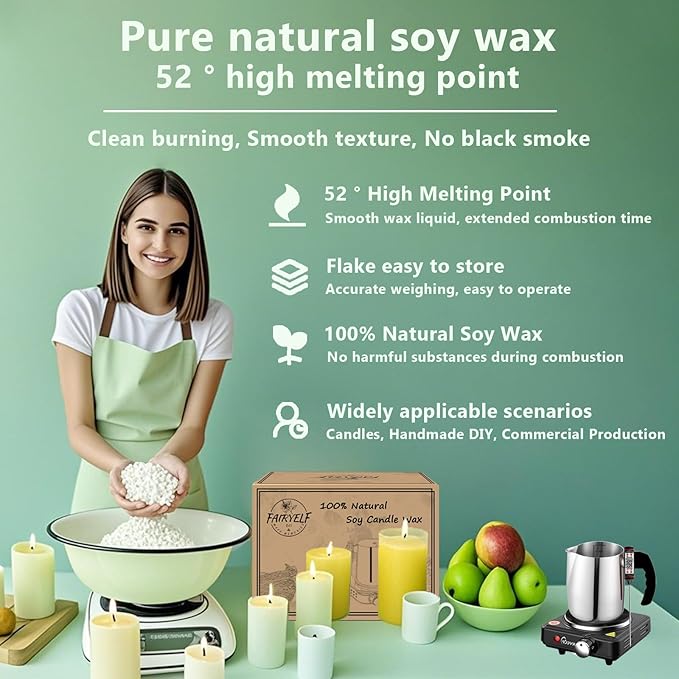 Soy Wax Candle Making Kit Supplies With Wax Melter, Natural Candle Wax for Candle Making - DIY Candles Making Supplies, Including 3lbs Soy Wax Flakes, Melting Pot, Electric Stove, Candle Wick