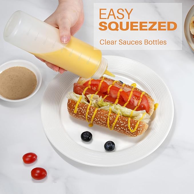 Squeeze Bottles, 16oz Leak-Proof Wide Mouth Condiment Squeeze Bottles for Liquids Sauces Ketchup Oil, 6 Pack