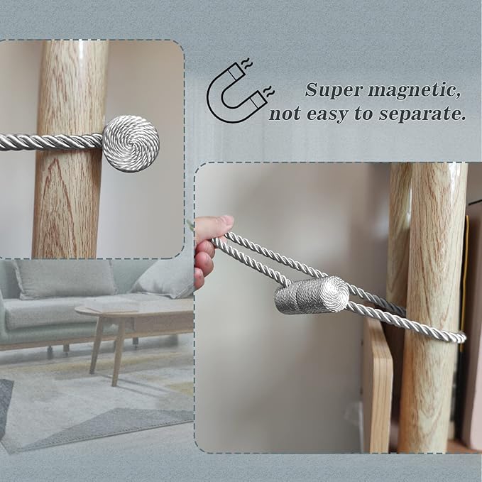 Hion Magnetic Curtain Tiebacks Dark Brown 4 Pack, Curtain Tiebacks Buckles Holdbacks Holders Hooks Clip for Home Bedroom Office Decorative Thick or Thin Curtain
