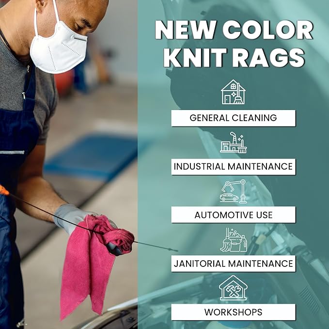 Premium Color Knit Cleaning Rags (4 lbs. Bag) – Shop Rags Bulk for Workshops, Mechanics, Painters, and Home Use, Multipurpose Cotton T-Shirt Rags