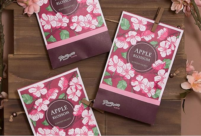 Floral Simplicity Apple Blossom Scented Sachets Pack of 6, Fall & Winter - Long-Lasting Scented Bags, Home Fragrance, Air Freshener & Deodorizer for Closet, Room, Drawer, or Cars, Made in The USA