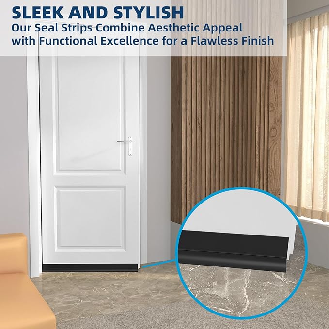 Heavy-Duty 36 ft x 1 in Weather Stripping, Extra Thick 2mm Door Draft Stopper Silicone Seal Strip for House and Glass Shower Doors for Collision and Side Gaps of Door and Windows, Black
