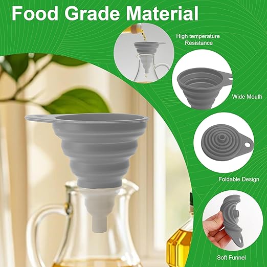 Kitchen Funnel Set, Food Grade Foldable Small and Large Funnel, Silicone Collapsible Funnels, Flexible Funnels for Kitchen Use Filling Bottles Liquid Powder Transfer Kitchen Gadgets Accessories, 4PCS