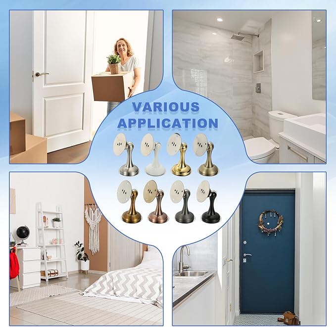 uxcell Magnetic Door Stopper, Stainless Steel Heavy Duty Door Holder, No Drilling Doors Knob Wall Protector with Self-AdhesiveTapes and Screws for Home Office Wall Floor Mounting, White