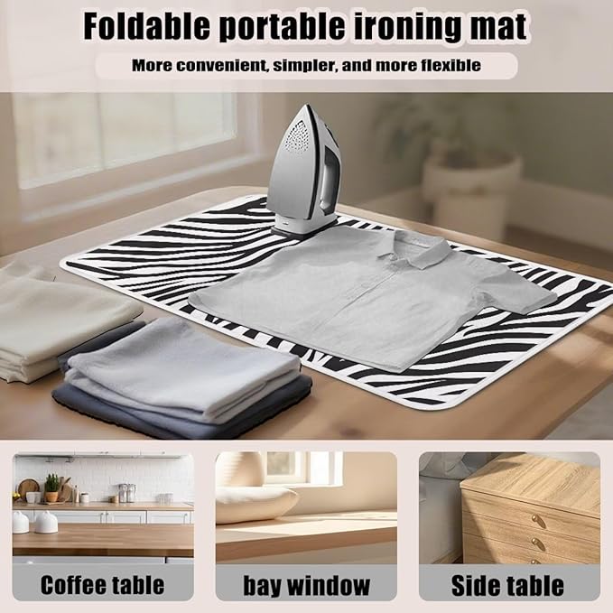 Zebra Print Ironing Mat Portable Iron Pad Magnetic Cover and Padding for Top of Washer, Dryer, Tabletop, Countertop,Travel Small Size Ironing Pads 32 x 16 Inch