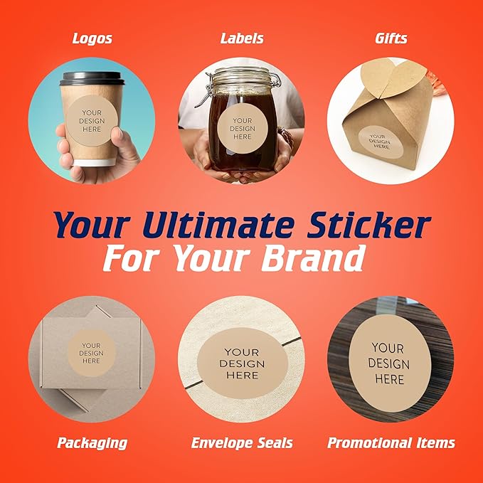 100 Custom Vinyl Stickers - Upload Your own Image, Text, Design, Logo - Personalized Logo Labels for Handmade, Packaging, Bottle, Jars, Candle, Brand Stickers (Brown, 4x4)